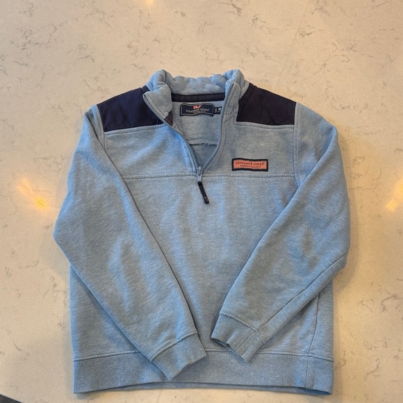 Vineyard Vines Youth Shep Zip-Up Sweater light blue and Navy - Picture 1 of 3